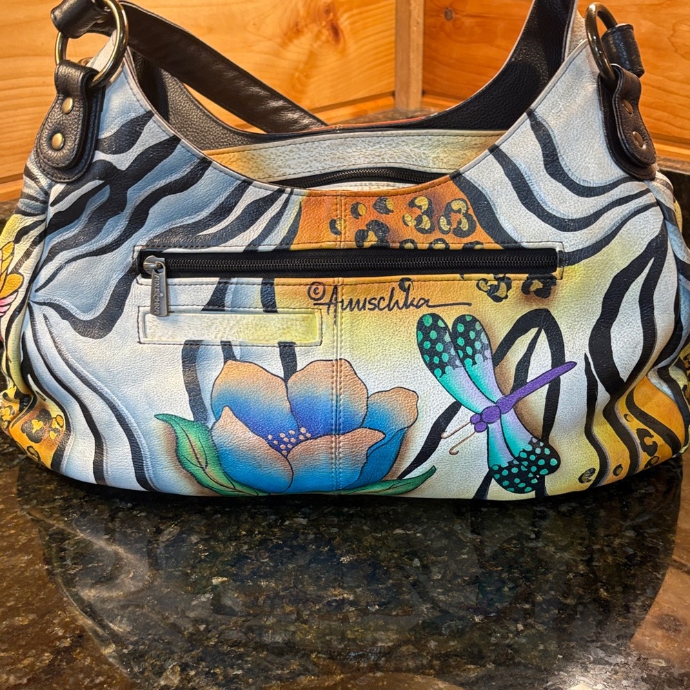 Anuschka Zebra and Floral Shoulder Bag